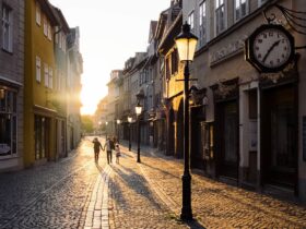 buildings, sunset, town