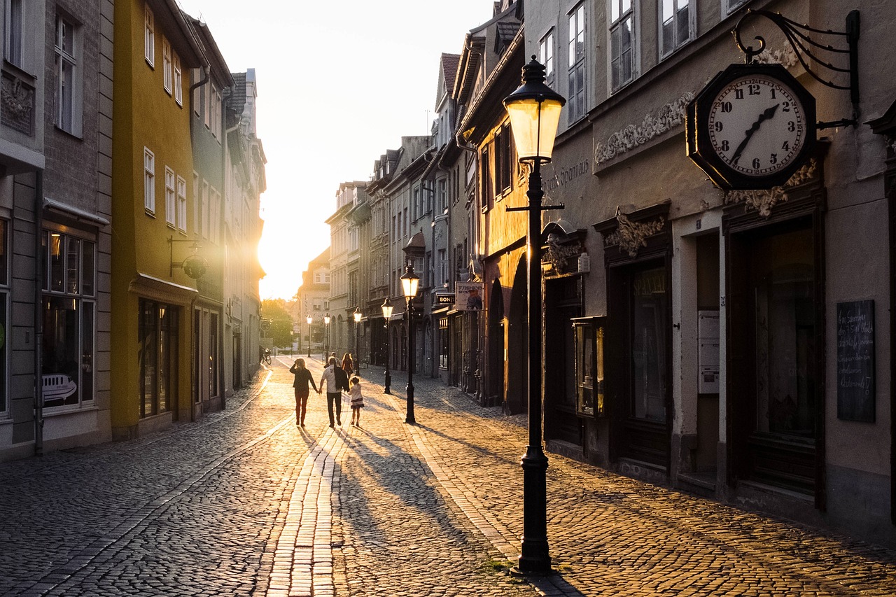 buildings, sunset, town