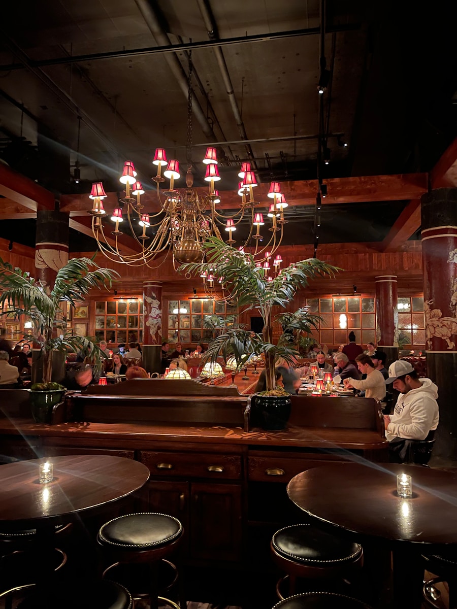 a restaurant filled with lots of people sitting at tables